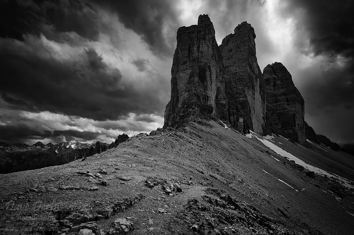 mountain, dolomites, storm, clouds, bnw, italy, 2011, photo