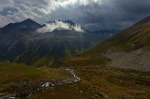 mountain, stream, alpine, sunbeams, clouds, trail, pass, swiss, 2012, Switzerland, photo