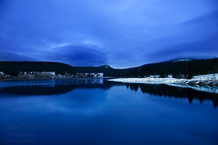 winter, harz, lake, snow, blue hour, sunset, germany, 2008, photo