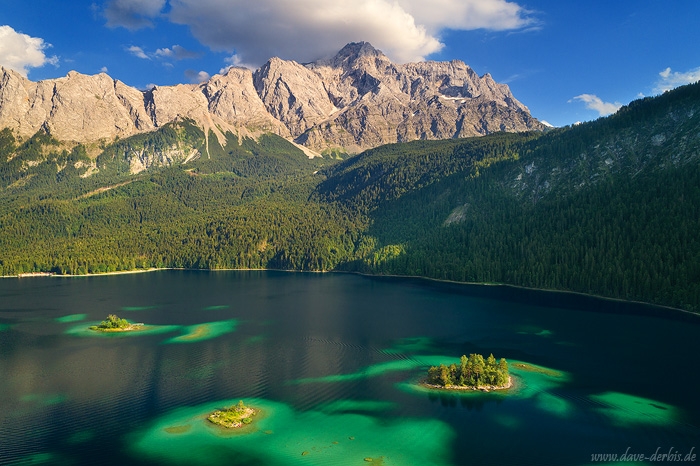 golden hour, mountains, light, sunset, alps, lake, drone, eibsee, reflection, island, germany, 2018, photo