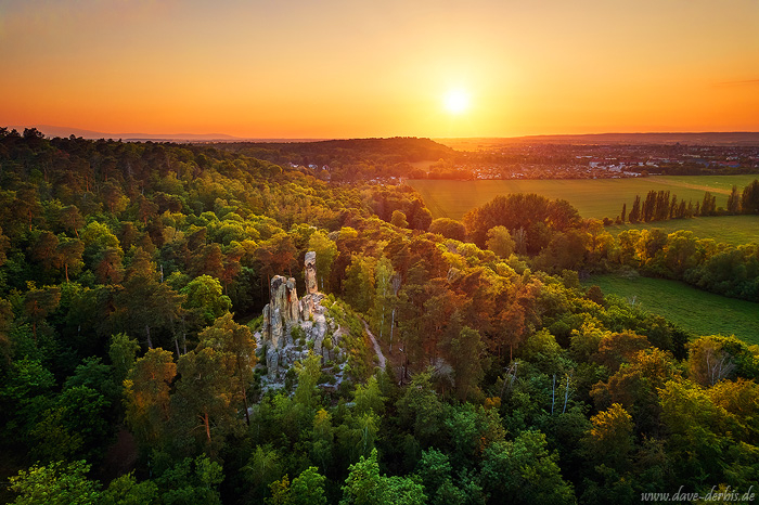 harz, rocks, sunset, drone, aerial, summer, mountains, germany, 2023, photo