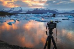 greetings, from, sunset, bay, glacier, jökulsarlon, camera, iceland, 2016