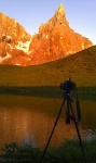greetings, sunset, dolomites, reflection, mountain, alpenglow, camera, photo
