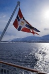 norway, boat, fjord, mountain, snow, flag, hurtigruten, Norway, photo
