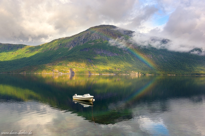 fjord, lake, mountains, reflection, summer, boat, rainbow, norway, 2017, photo