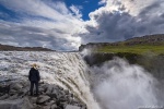 waterfall, falls, highlands, dettifoss, river, spray, person, iceland, 2016, Iceland, photo