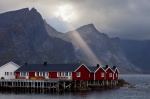 fjord, norway, lofoten, rorbuer, hut, sunbeams, storm, mountain, 2013, Norway, photo
