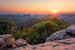 sunset, sun, summer, mountains, forest, view, rugged, saxon switzerland, germany, 2018, Germany, photo