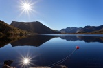 lake, reflection, sunstar, lofoten, norway, photo