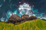 aerial, topdown, drone, coast, cliff, waterfall, ocean, north, faroe island, 2025, photo