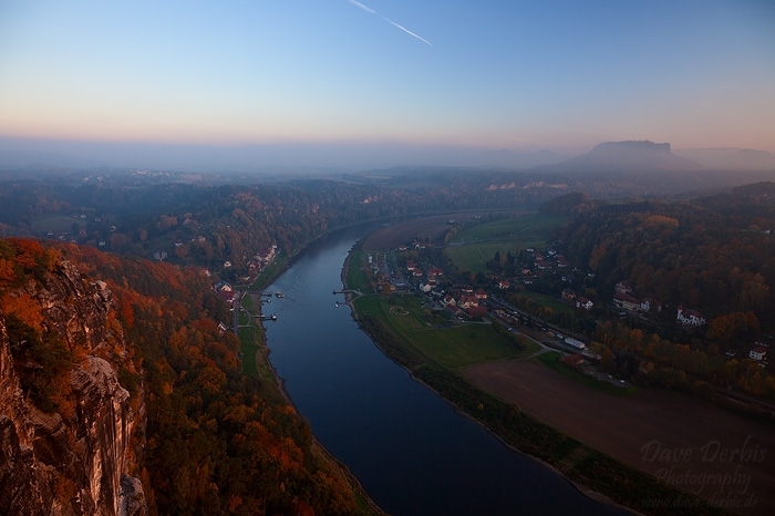 autumn, sunset, fog, river, stream, saxon switzerland, saxony, bastei, lilienstein, elbe, germany, 2012, photo