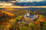 sunset, golden hour, harz, drone, mountains, castle, forest, fall, autumn, germany, 2020, Best Landscape Photos of 2020, photo