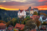 castle, autumn, fall, sunset, golden hour, fairytale, valley, mountains, saxon switzerland, 2024, photo