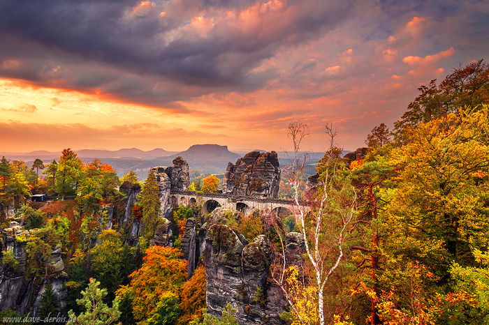 sunrise, fall, autumn, foliage, saxon switzerland, bridge, national park, germany, 2022, photo