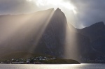 sunbeams, mountain, rugged, storm, reine, reinefjorden, lofoten, norway, 2013, Norway, photo