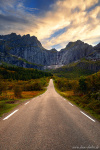 roadshot, mountains, sunset, lofoten, arctic, street, golden hour, norway, 2024, photo