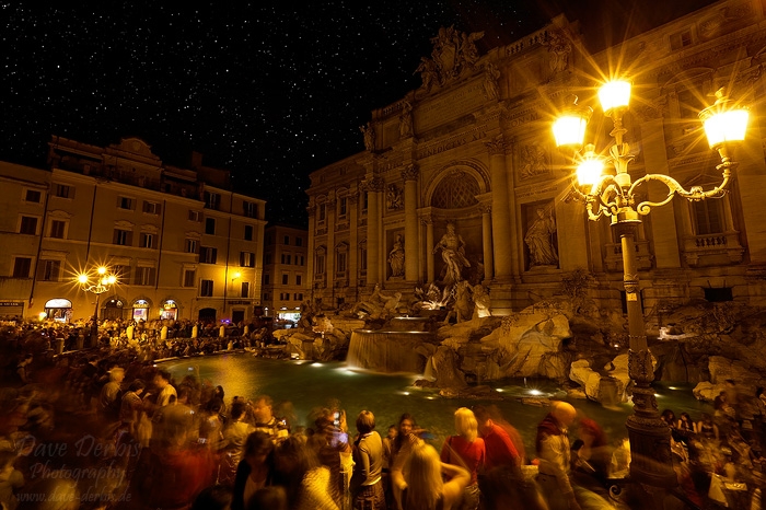rome, italy, city, fountain, fontana di trevi, night, stars, photo