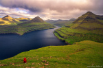 fjord, mountains, view, person, rebekka, north, arctic, sunset, golden hour, faroe islands, 2025, photo