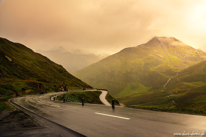 roadshot, mountain, alps, rain, golden hour, switzerland, 2021, photo