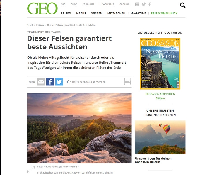 geo, traum, carolafelsen, sächsische schweiz, publication, photo