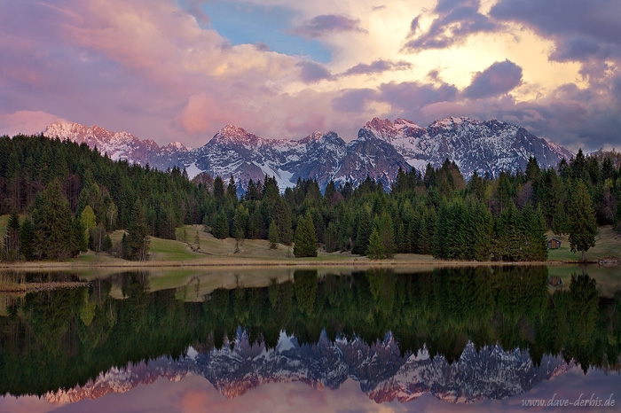 sunset, mountain, lake, alps, bavaria, snow, reflection, germany, photo