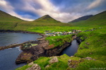 sunset, harbour, coast, mountains, village, fishing, valley, north, faroe islands, 2025, photo