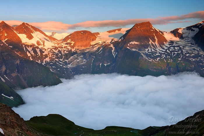 sunrise, alpes, mountain, twilight, clouds, alpen, hohe tauern, austria, photo