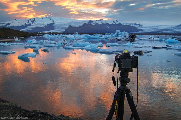 greetings, from, sunset, bay, glacier, jökulsarlon, camera, iceland, 2016, photo
