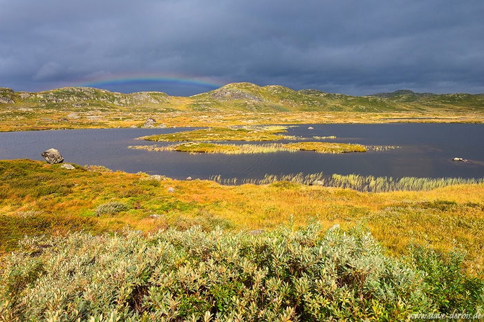 highlands, storm, light, rainbow, lake, mountains, norway, 2019, photo