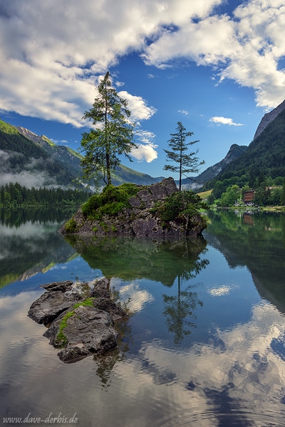 lake, reflection, forest, mountain, alps, golden hour, island, germany, 2018, photo