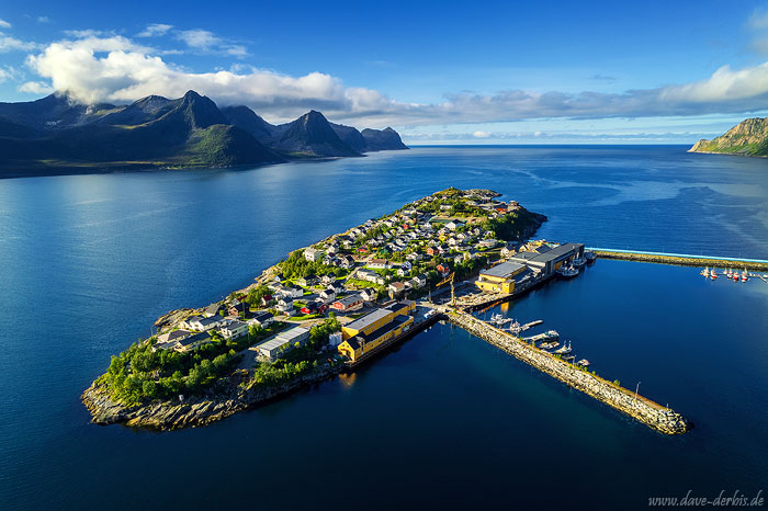 island, drone, aerial, mountains, fjord, fishing, village, senja, norway, 2022, photo