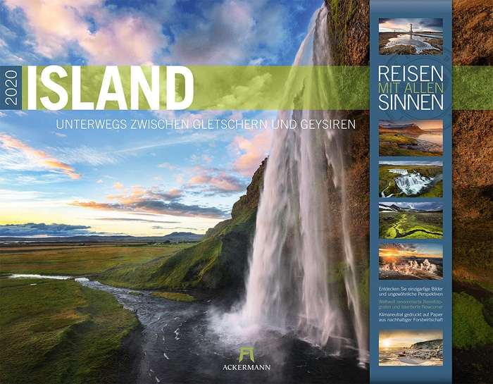 iceland, waterfall, sunset, wilderness, calendar, 2020, photo