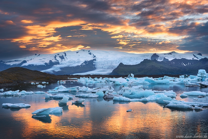 sunset, icebergs, glacier, bay, joekulsarlon, mountains, iceland, 2016, photo