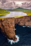 Leitisvatn Cliff Photo cliff, lake, ocean, bay, mountains, north, arctic, golden hour, faroe islands, 2025, The Great North, photo