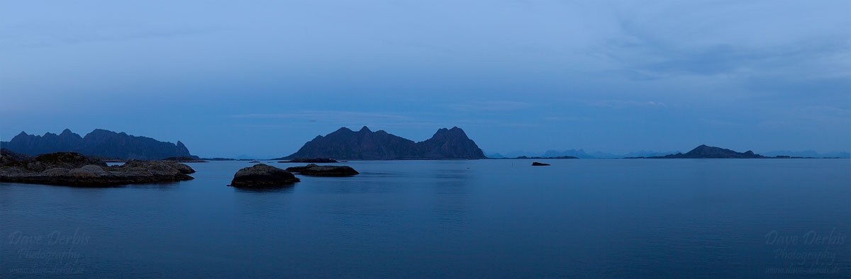 panorama, blue hour, sea, ocean, lofoten, norway, 2013, photo