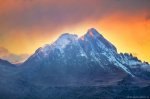 sunset, golden hour, mountain, summit, peak, dolomites, storm, fog, rain, italy, 2025, photo