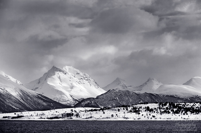 norway, boat, fjord, mountain, snow, hurtigruten, bnw, photo