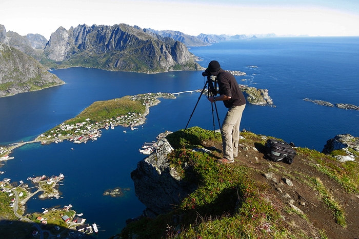 greetings, from, lofoten, norway, summer, mountain, fjord, rugged, selfie, 2013, photo