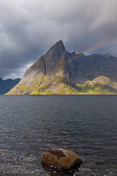 storm, rainbow, fjord, mountain, reine, lofoten, norway, 2013, photo