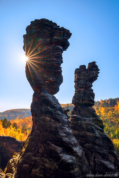 autumn, fall, sun, golden hour, sunstar, foliage, rocks, rugged, mountains, saxon switzerland, 2024, photo