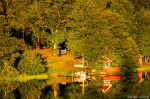 sunset, golden hour, lake, cabin, hut, boat, jetty, woods, forest, sweden, 2022, Sweden, photo
