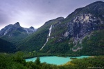 waterfall, lake, glacier, fjord, mountains, norway, 2019, photo