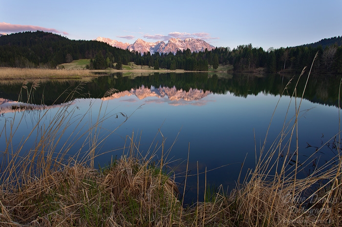 sunset, mountain, lake, alps, bavaria, alpenglow, reflection, germany, photo