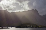 sunbeams, reine, village, fjord, reinefjorden, clouds, storm, lofoten, norway, 2013, photo