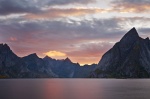 fjord, mountain, rugged, sunset, lofoten, norway, 2013, photo