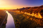 sunset, drone, aerial, river, saxon switzerland, mountain, cliff, germany, 2022, Germany, photo