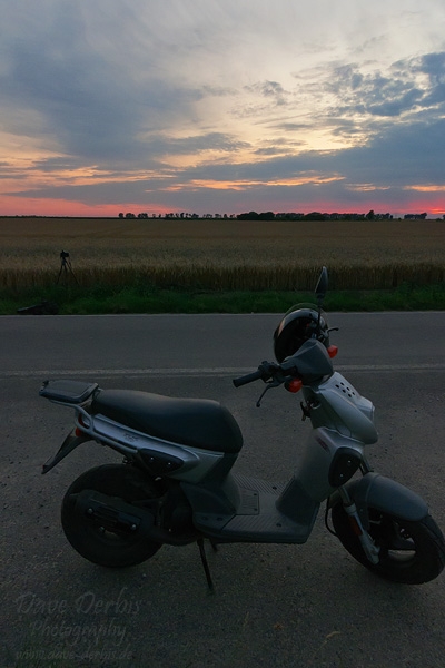 scooter, sunset, corn, field, germany, 2013, photo