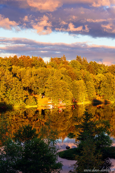 sunset, summer, water, reflection, lake, mirror, hut, sweden, 2022, photo