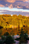 sunset, summer, water, reflection, lake, mirror, hut, sweden, 2022, Sweden, photo