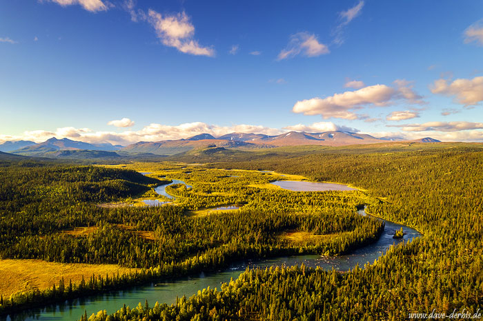drone, sunset, forest, river, wilderness, mountains, golden hour, sweden, 2022, photo